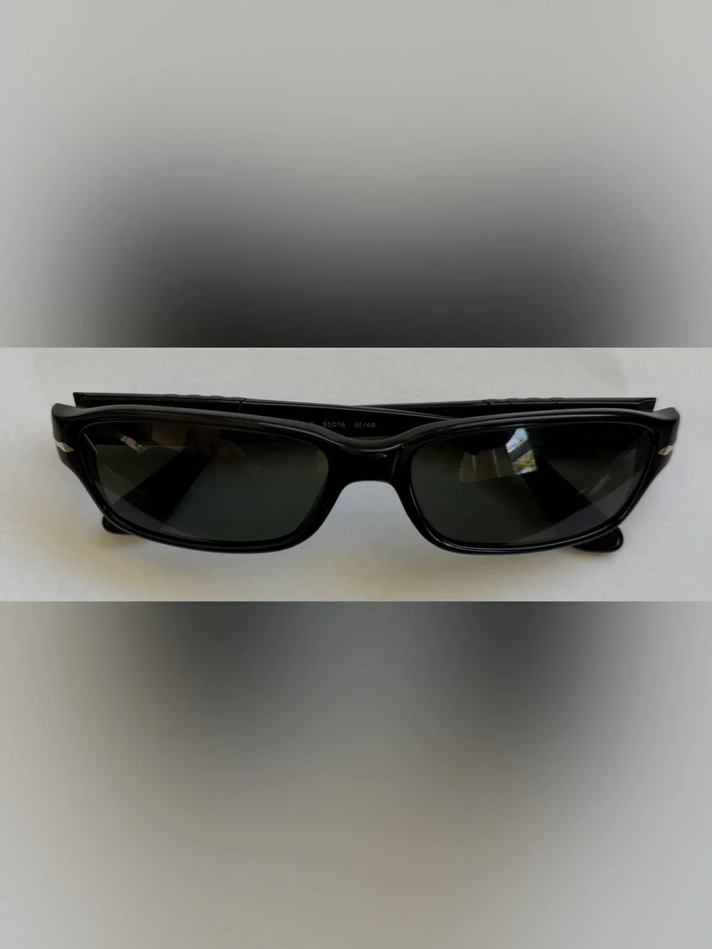 Vintage Persol Black Rectangular Sunglasses Silver Arrow Italy
